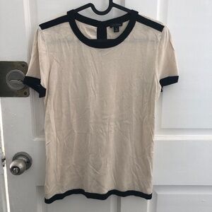Vintage Ann Taylor Colorblock Cream Black Trim T-Shirt Blouse Top Medium Silk